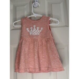 Bon Bébé Baby Girl Dress 6-9 Months Peach Pink Crown Print Sleeveless EUC